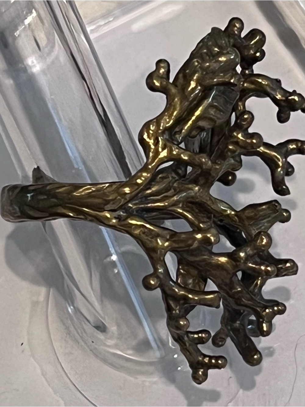 6.5 brutalist vibe twig branch studio art brass nature statement ring
